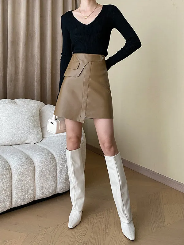 Asymmetric Solid Color Split-Joint Skinny Skirts
