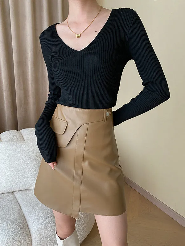Asymmetric Solid Color Split-Joint Skinny Skirts