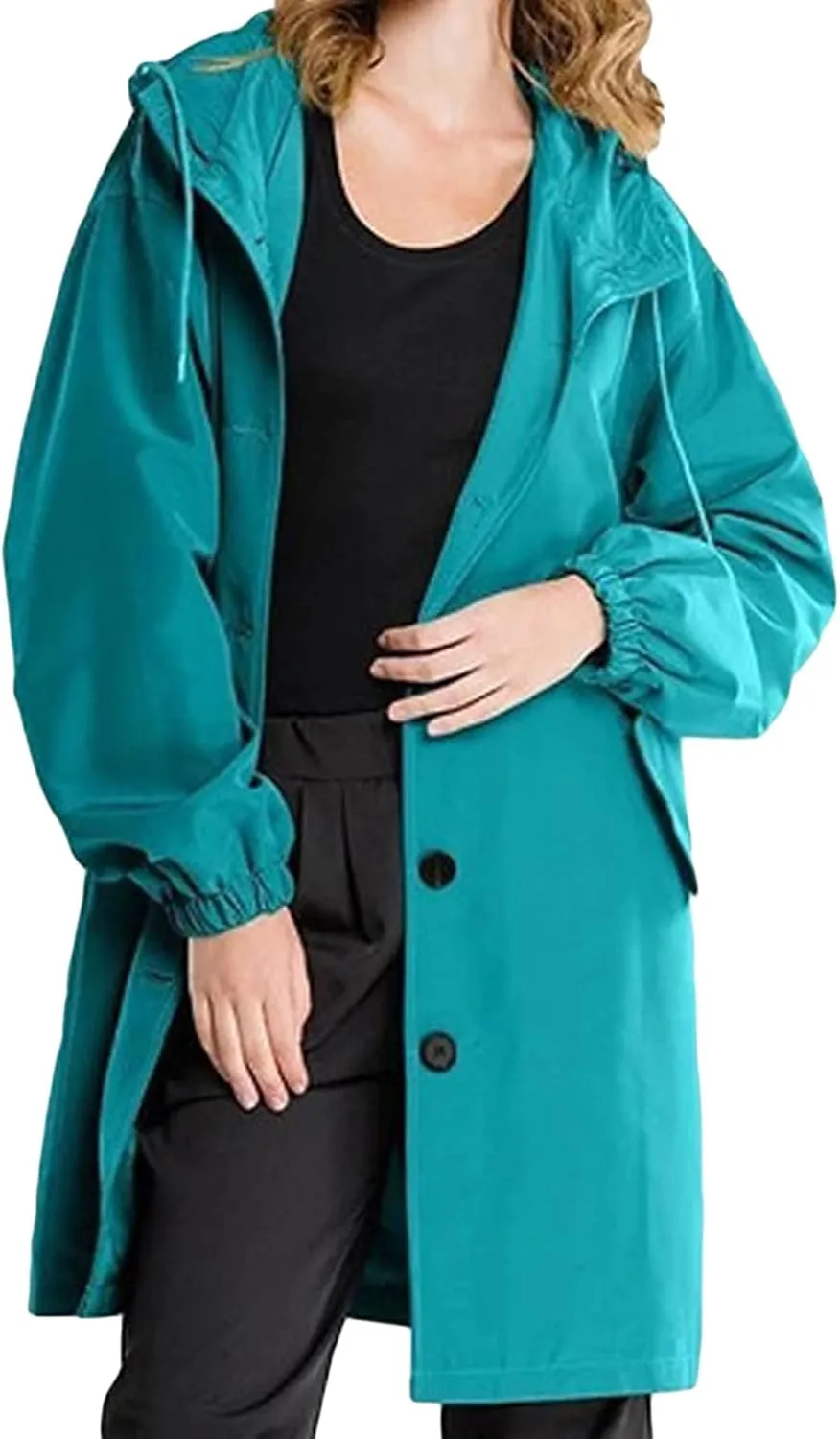 DGHM-JLMY Women's Hooded Waist-Length Windbreaker Windproof Outdoor Waterproof Mid-Length Coat Softshell Long Jacket