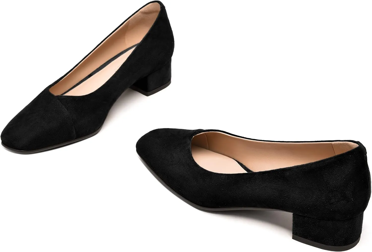 FEMSTEP Womens Suede Leather Formal Slip On Office Square Toe Chunky Low Heel Pumps Shoes 1.5 Inch