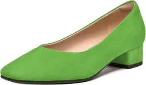 FEMSTEP Womens Suede Leather Formal Slip On Office Square Toe Chunky Low Heel Pumps Shoes 1.5 Inch