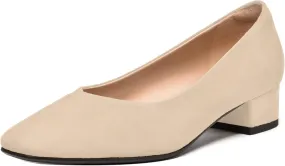 FEMSTEP Womens Suede Leather Formal Slip On Office Square Toe Chunky Low Heel Pumps Shoes 1.5 Inch