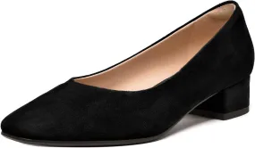 FEMSTEP Womens Suede Leather Formal Slip On Office Square Toe Chunky Low Heel Pumps Shoes 1.5 Inch
