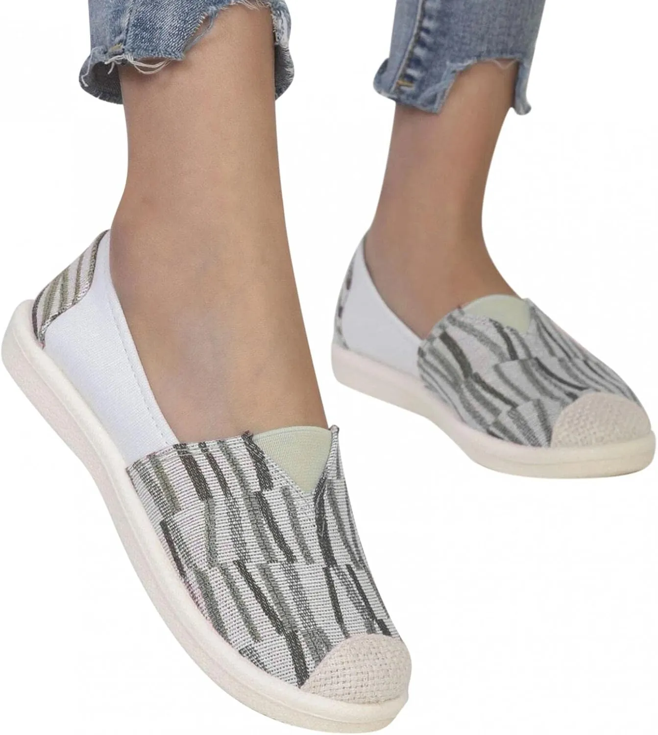 Hbeylia Slip On Loafers For Women Fashion Casual Soft Comfort Non Slip Round Toe Low Top Flats Walking Shoes Anti Skid Fall Driving Dress Shoes Canvas For Lady Girl