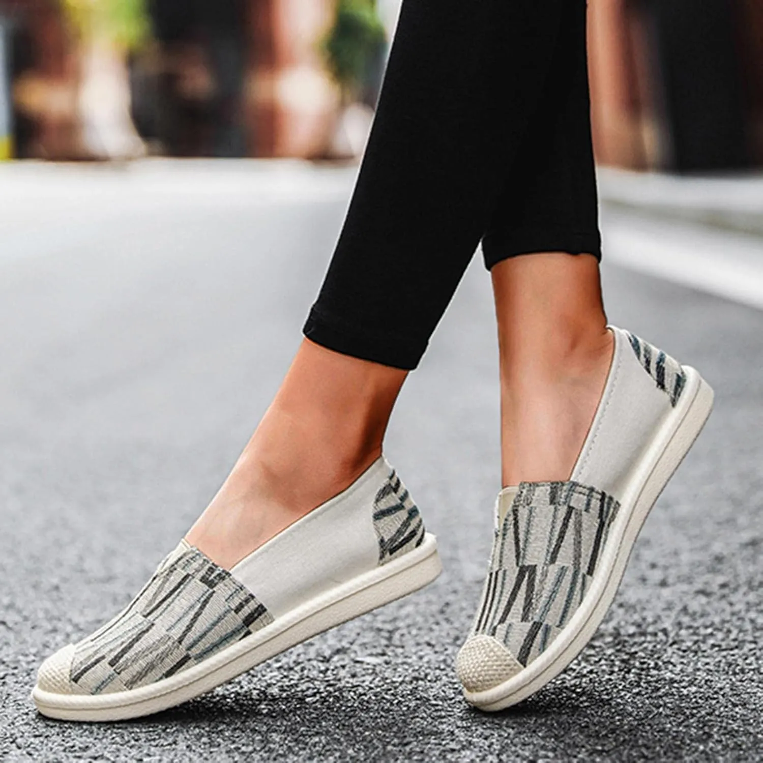 Hbeylia Slip On Loafers For Women Fashion Casual Soft Comfort Non Slip Round Toe Low Top Flats Walking Shoes Anti Skid Fall Driving Dress Shoes Canvas For Lady Girl