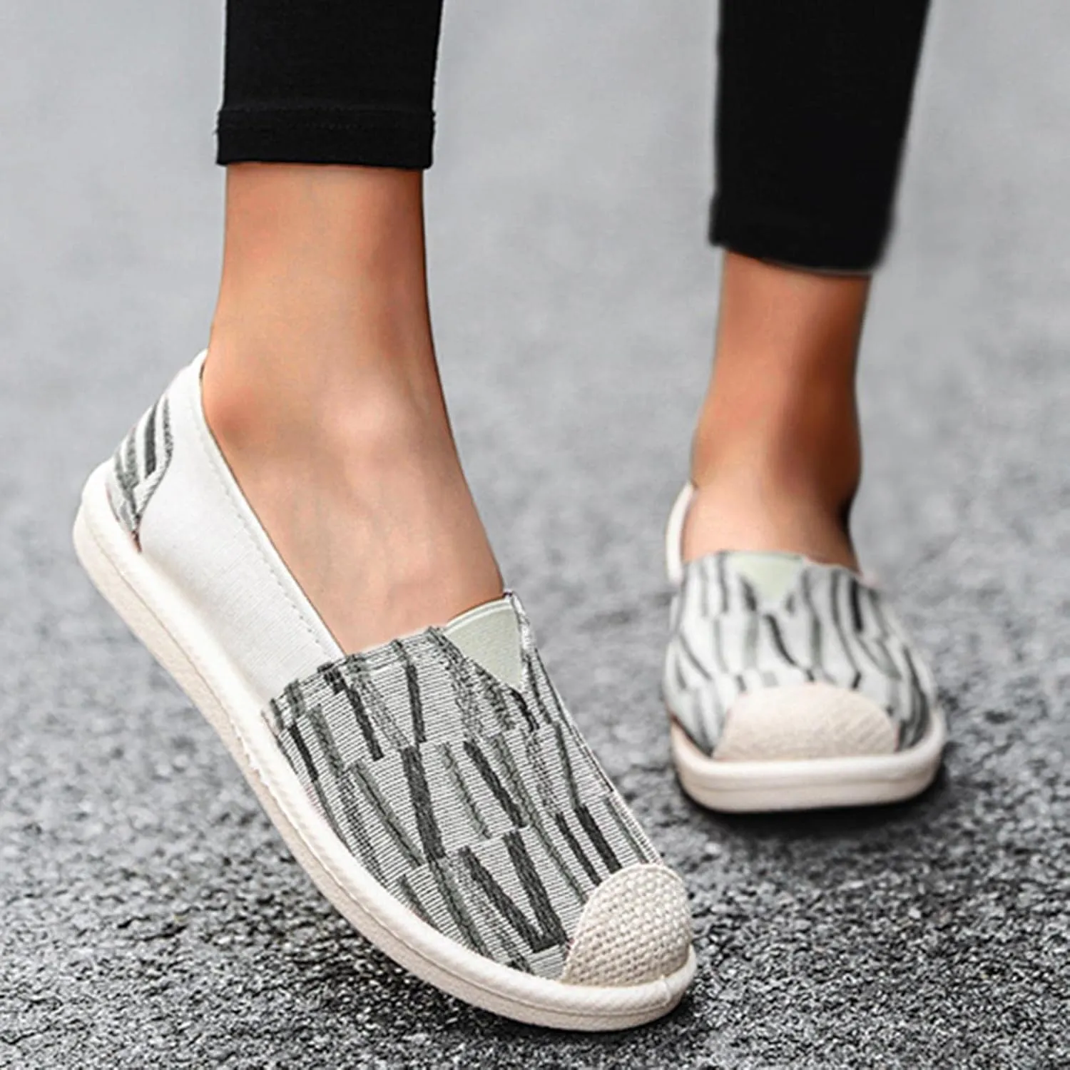 Hbeylia Slip On Loafers For Women Fashion Casual Soft Comfort Non Slip Round Toe Low Top Flats Walking Shoes Anti Skid Fall Driving Dress Shoes Canvas For Lady Girl