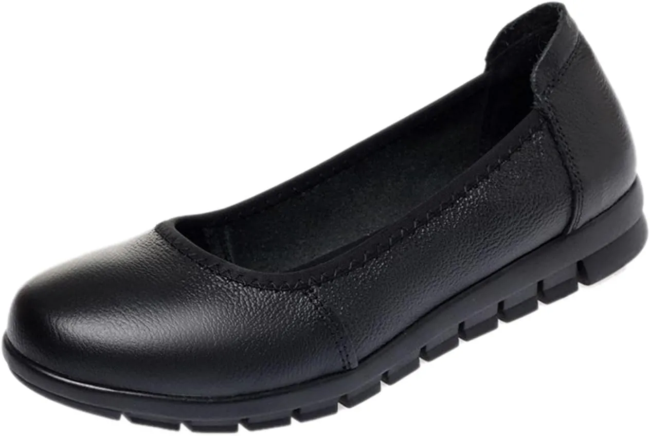 Hbeylia Slip On Loafers Walking Shoes For Women Casual Soft Comfort Leather Round Toe Non Slip Wedge Low Heels Ballet Flats Fashion Business Formal Work Nurse Dress Oxfords Driving Boat Shoes