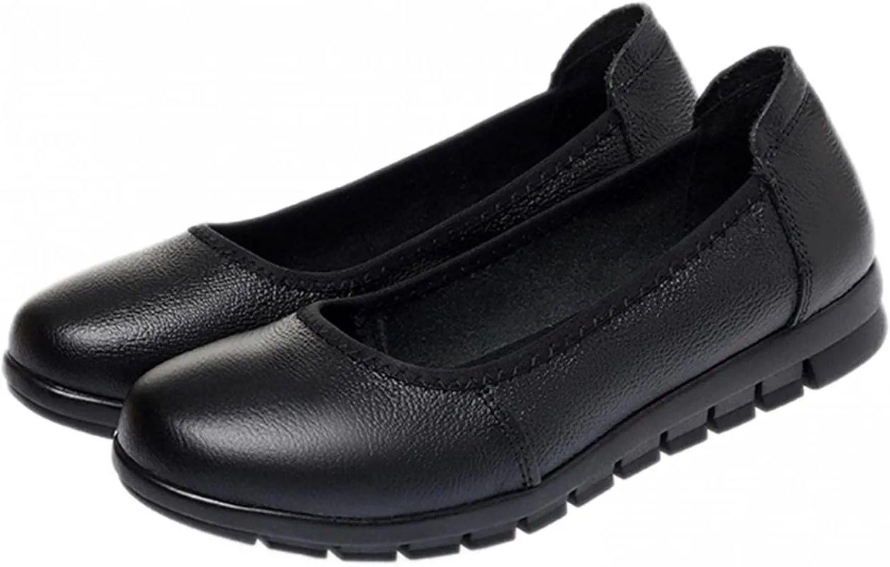 Hbeylia Slip On Loafers Walking Shoes For Women Casual Soft Comfort Leather Round Toe Non Slip Wedge Low Heels Ballet Flats Fashion Business Formal Work Nurse Dress Oxfords Driving Boat Shoes