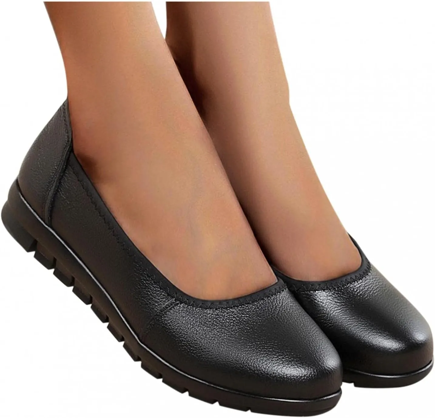Hbeylia Slip On Loafers Walking Shoes For Women Casual Soft Comfort Leather Round Toe Non Slip Wedge Low Heels Ballet Flats Fashion Business Formal Work Nurse Dress Oxfords Driving Boat Shoes