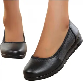 Hbeylia Slip On Loafers Walking Shoes For Women Casual Soft Comfort Leather Round Toe Non Slip Wedge Low Heels Ballet Flats Fashion Business Formal Work Nurse Dress Oxfords Driving Boat Shoes
