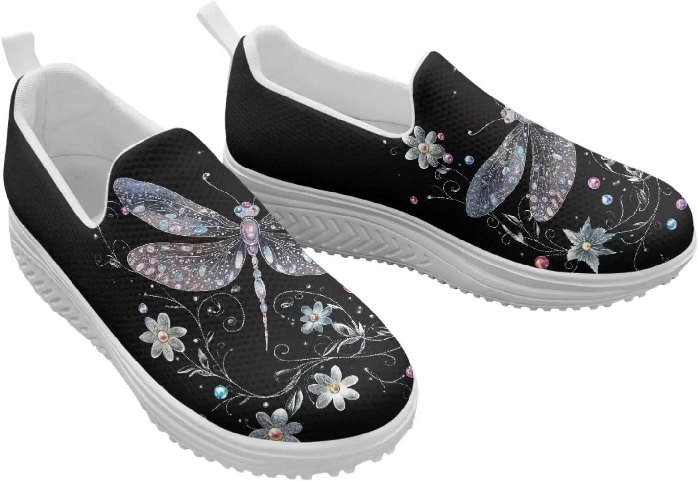 Howilath Insects Print Walking Sneakers Women Comfort Platform Shoes Rocking Shoes Slip-on Lightweight Athletic Footwear