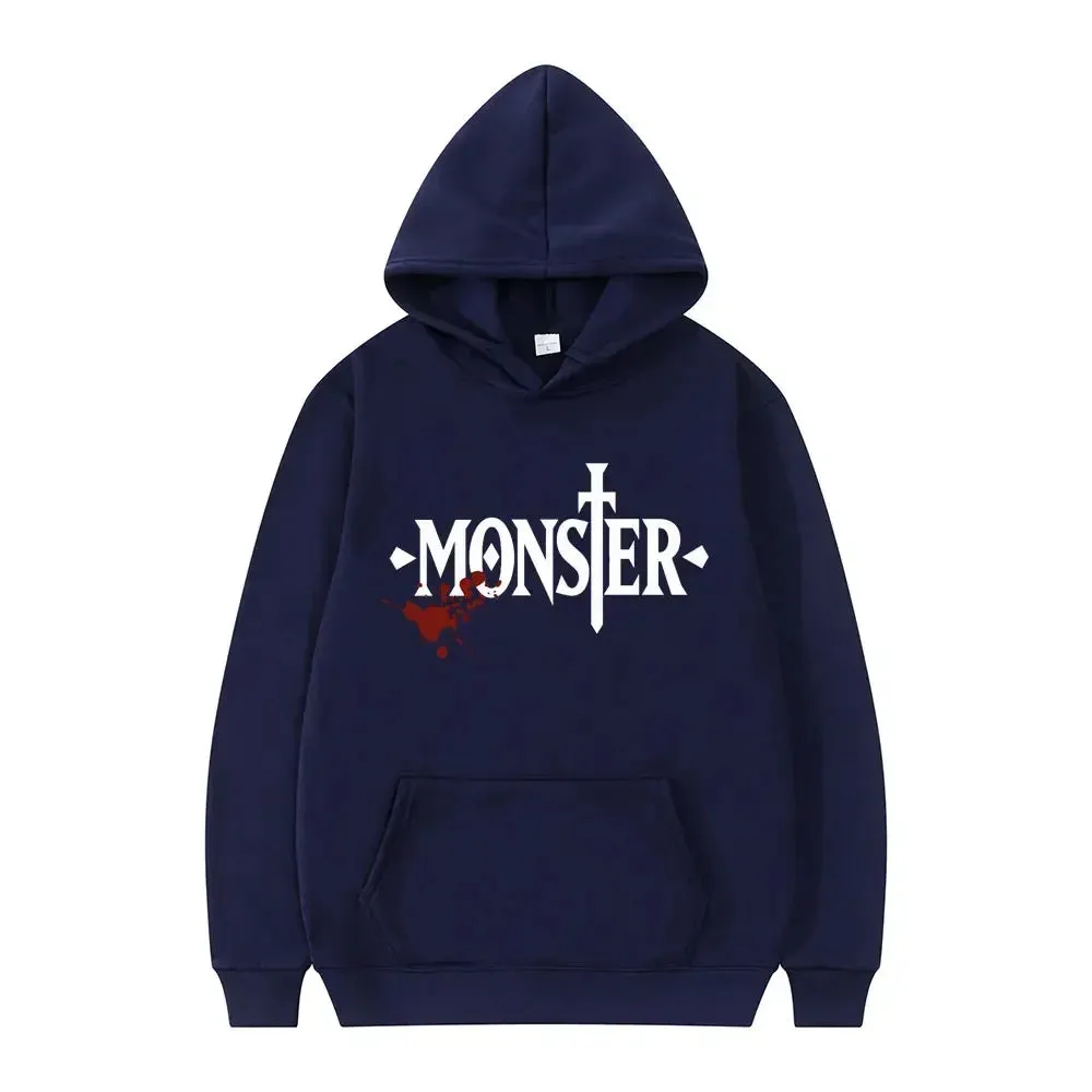 Japanese Anime Monster Logo Graphic Hoodie Harajuku Cool Style Long Sleeve Men Women Fashion Oversized Sweatshirt Hoodies Unisex