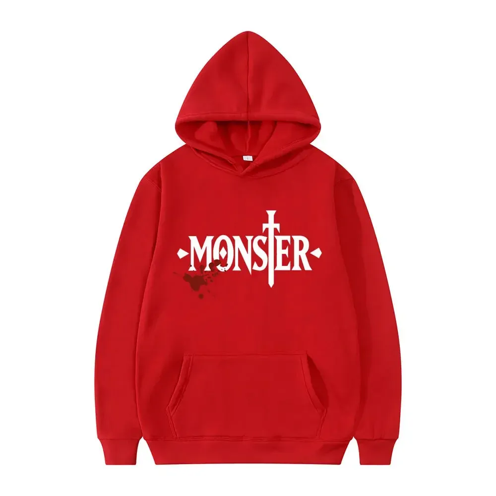 Japanese Anime Monster Logo Graphic Hoodie Harajuku Cool Style Long Sleeve Men Women Fashion Oversized Sweatshirt Hoodies Unisex