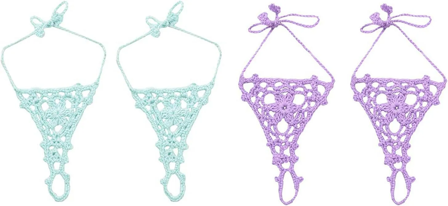 Jefferies Socks Girls Womens Beach Wedding Barefoot Sandals Crochet Cotton 2 Pair Pack