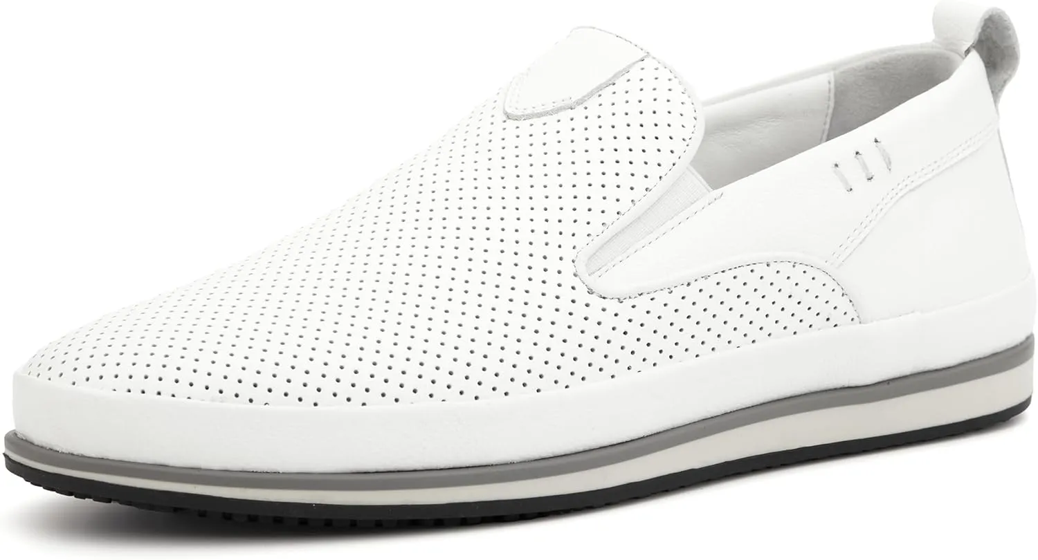 Men's Slip-On Loafers, Classic Fashion Sneakers, Flats Casual Lightweight Comfortable Breathable Mesh Perfed Leather Upper, Lining and Insole, Thermoplastic Sole