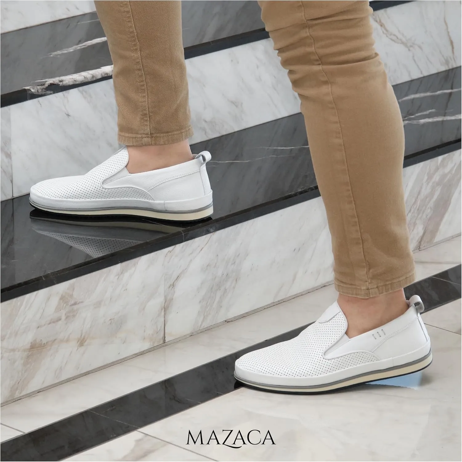 Men's Slip-On Loafers, Classic Fashion Sneakers, Flats Casual Lightweight Comfortable Breathable Mesh Perfed Leather Upper, Lining and Insole, Thermoplastic Sole
