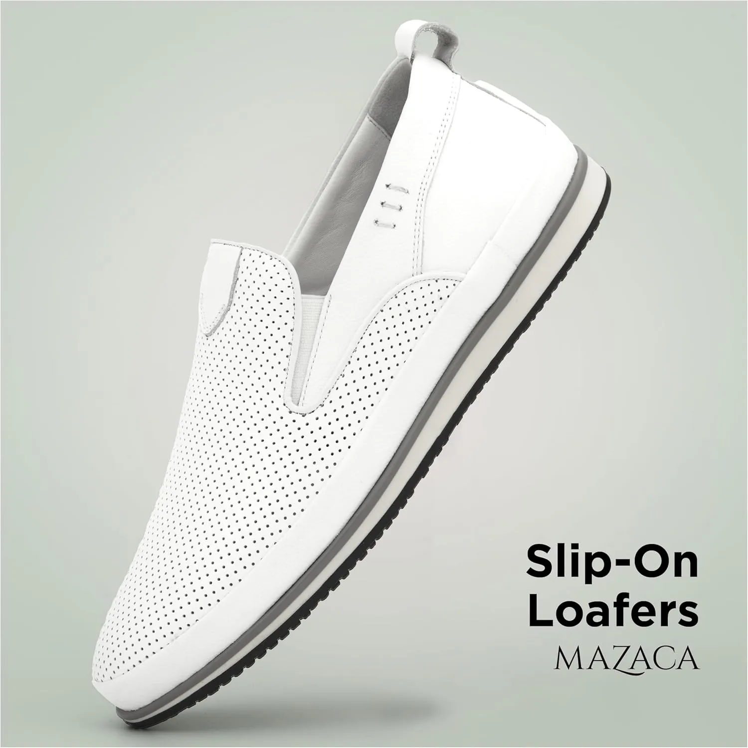 Men's Slip-On Loafers, Classic Fashion Sneakers, Flats Casual Lightweight Comfortable Breathable Mesh Perfed Leather Upper, Lining and Insole, Thermoplastic Sole