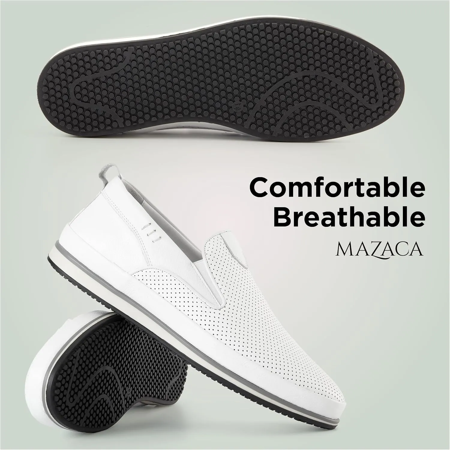 Men's Slip-On Loafers, Classic Fashion Sneakers, Flats Casual Lightweight Comfortable Breathable Mesh Perfed Leather Upper, Lining and Insole, Thermoplastic Sole