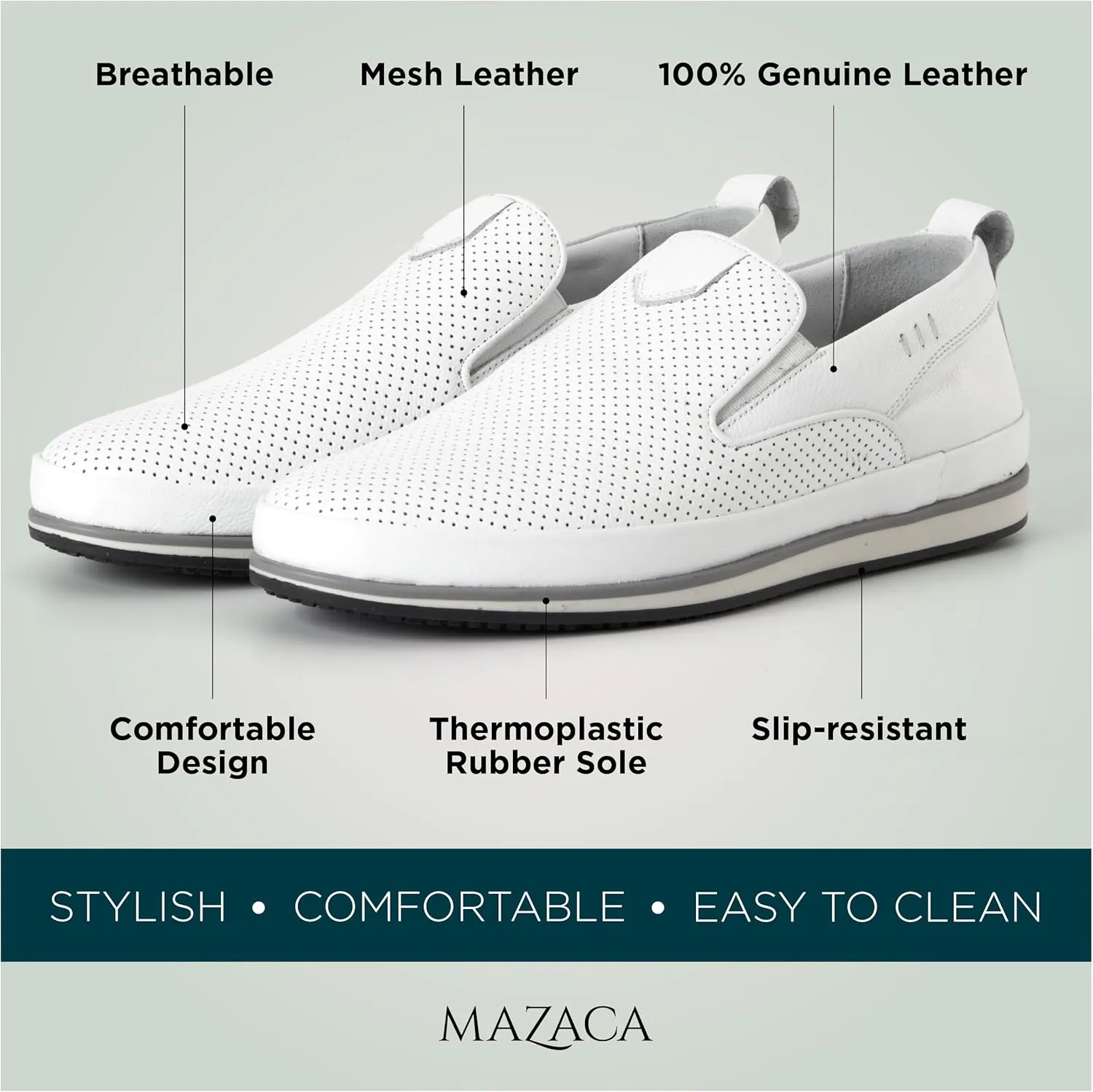 Men's Slip-On Loafers, Classic Fashion Sneakers, Flats Casual Lightweight Comfortable Breathable Mesh Perfed Leather Upper, Lining and Insole, Thermoplastic Sole