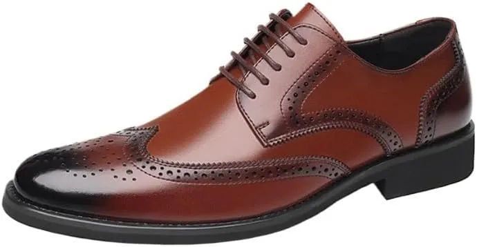 Men's Trendy Brogue Wingtip Dress Shoes Formal Casual Lace Up Punched Leather Oxford Breathable Lace Up Shoes for Business Office Wear