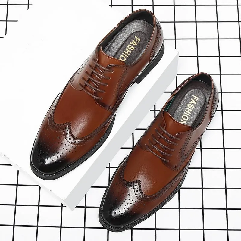 Men's Trendy Brogue Wingtip Dress Shoes Formal Casual Lace Up Punched Leather Oxford Breathable Lace Up Shoes for Business Office Wear