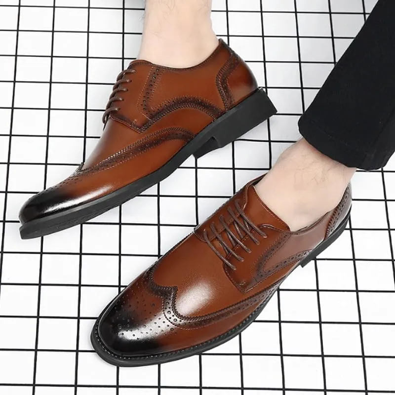Men's Trendy Brogue Wingtip Dress Shoes Formal Casual Lace Up Punched Leather Oxford Breathable Lace Up Shoes for Business Office Wear