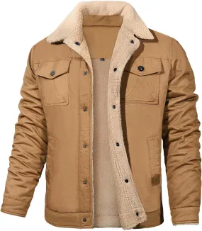 Mens Winter Jacket Thick Thermal Cotton Warm Fleece Lined Sherpa Jacket Trucker Lapel Work Cargo Jackets Coat Outerwear