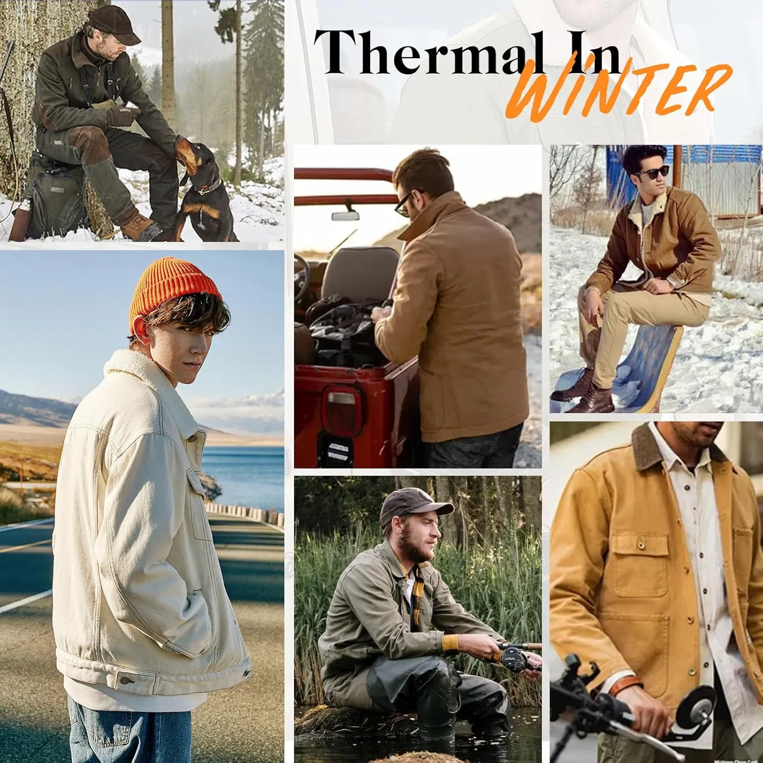 Mens Winter Jacket Thick Thermal Cotton Warm Fleece Lined Sherpa Jacket Trucker Lapel Work Cargo Jackets Coat Outerwear