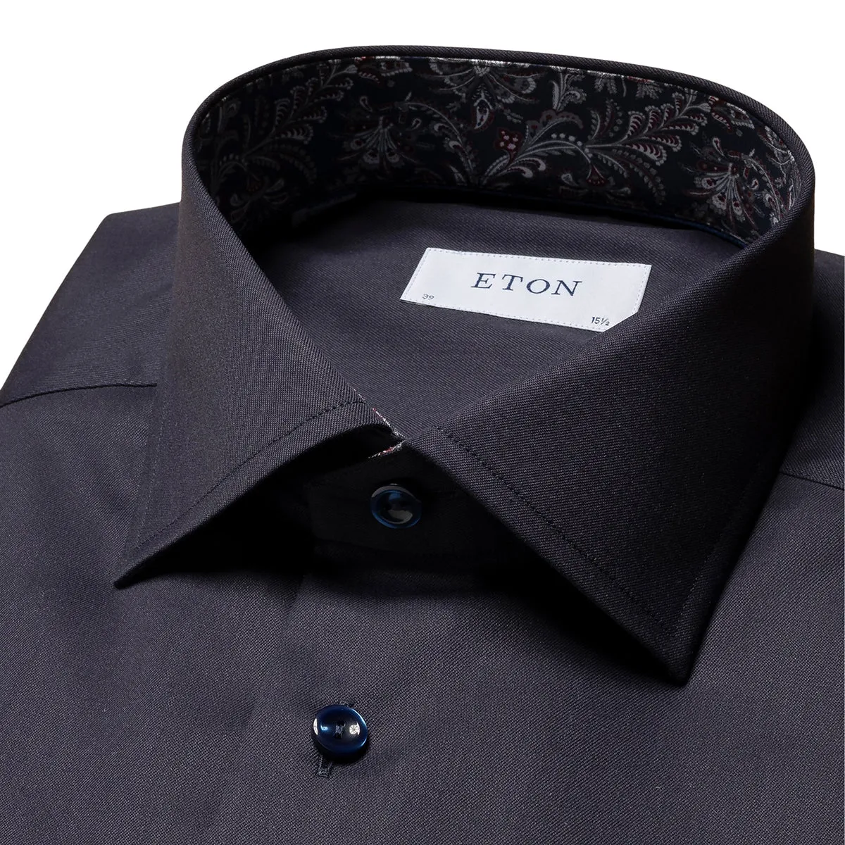 Navy Paisley Trim Signature Twill Slim Fit Shirt