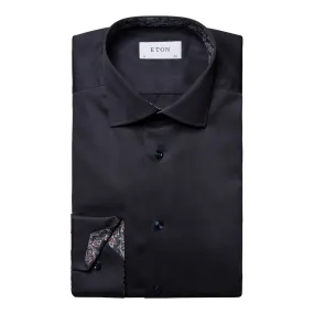 Navy Paisley Trim Signature Twill Slim Fit Shirt