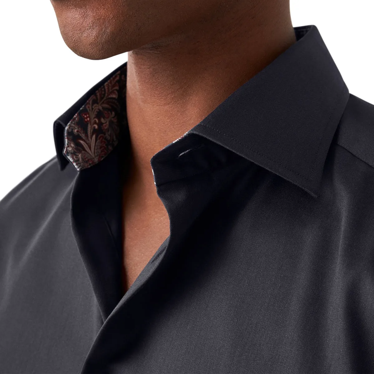 Navy Paisley Trim Signature Twill Slim Fit Shirt