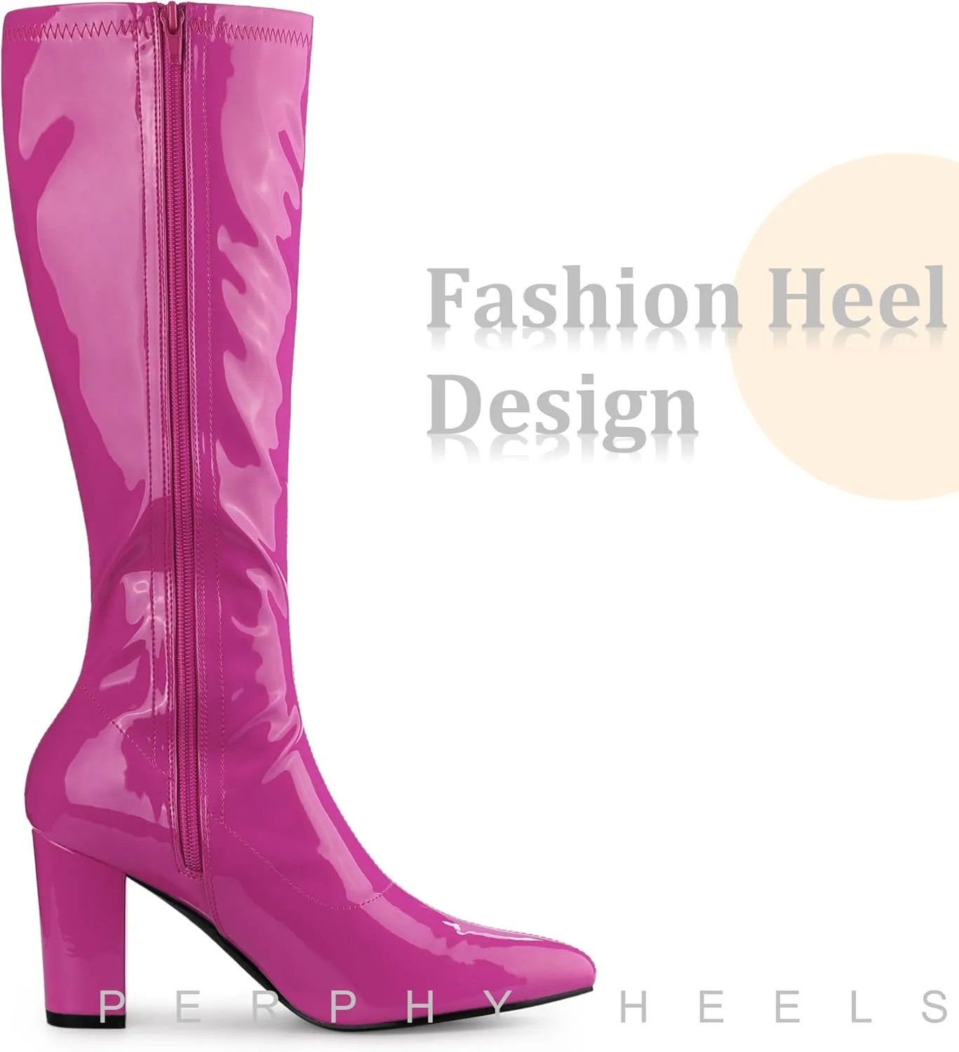 Perphy Go Go Boot Patent Leather Chunky Heels Knee High Boots for Women