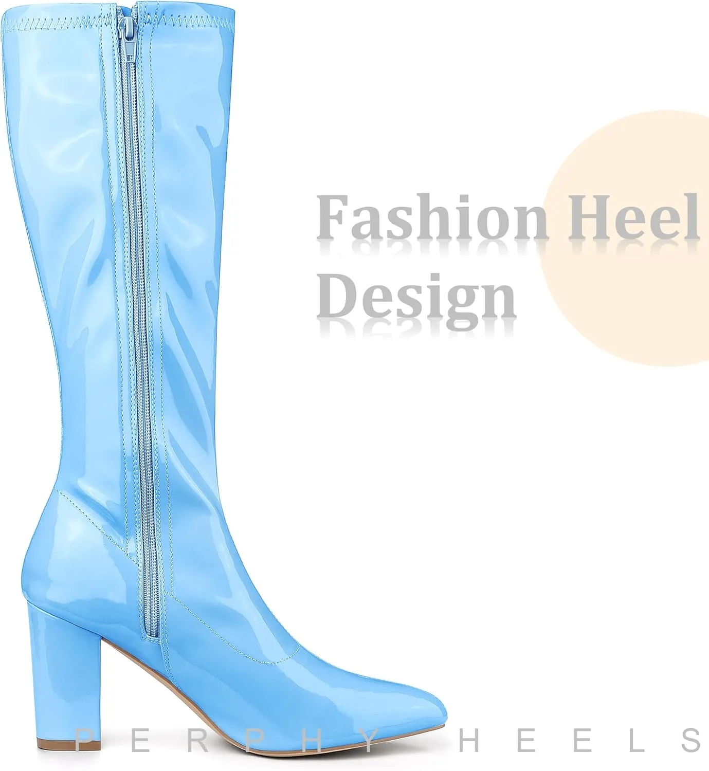 Perphy Go Go Boot Patent Leather Chunky Heels Knee High Boots for Women
