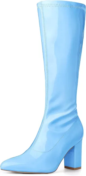 Perphy Go Go Boot Patent Leather Chunky Heels Knee High Boots for Women