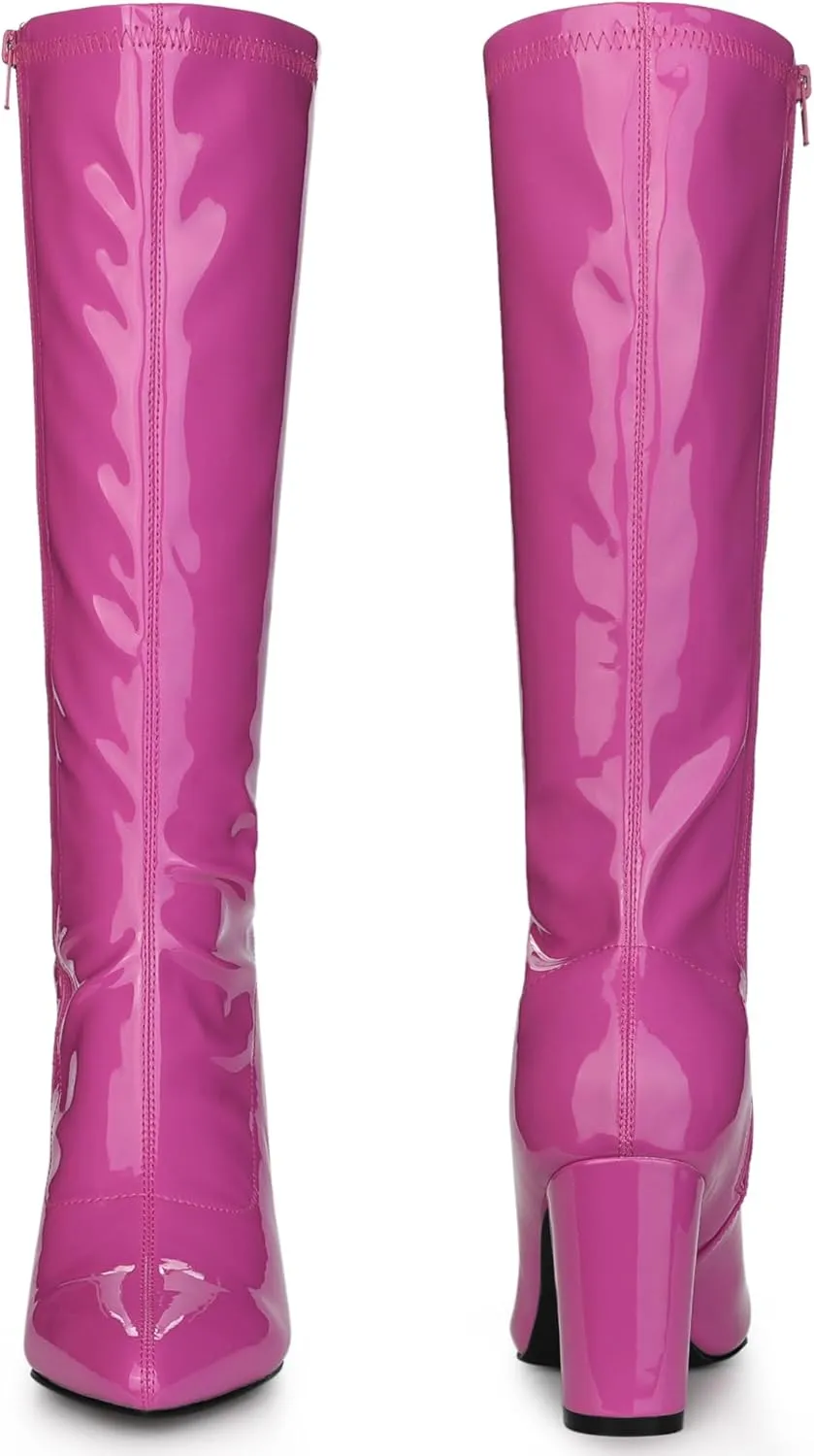 Perphy Go Go Boot Patent Leather Chunky Heels Knee High Boots for Women