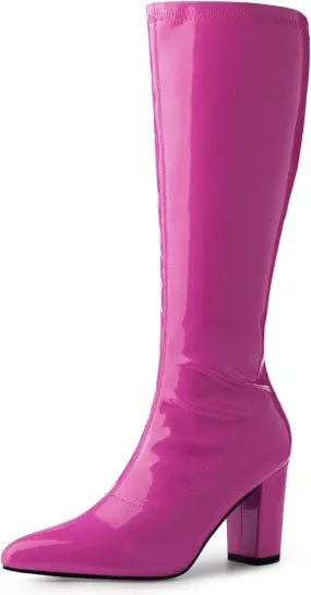Perphy Go Go Boot Patent Leather Chunky Heels Knee High Boots for Women
