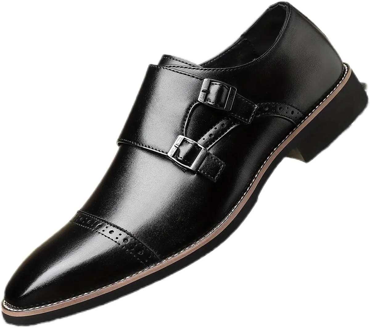 Plus Size Retro Dress Oxford Breathable Comfy Non Slip Rubber Sole Leather Brogue Shoes Slip-On Oxfords with Monk Strap