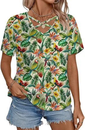 Summer Tops for Women Cute Cartoon Pattern T Shirts V Neck Short Sleeve Pullover Cute Basic Fit