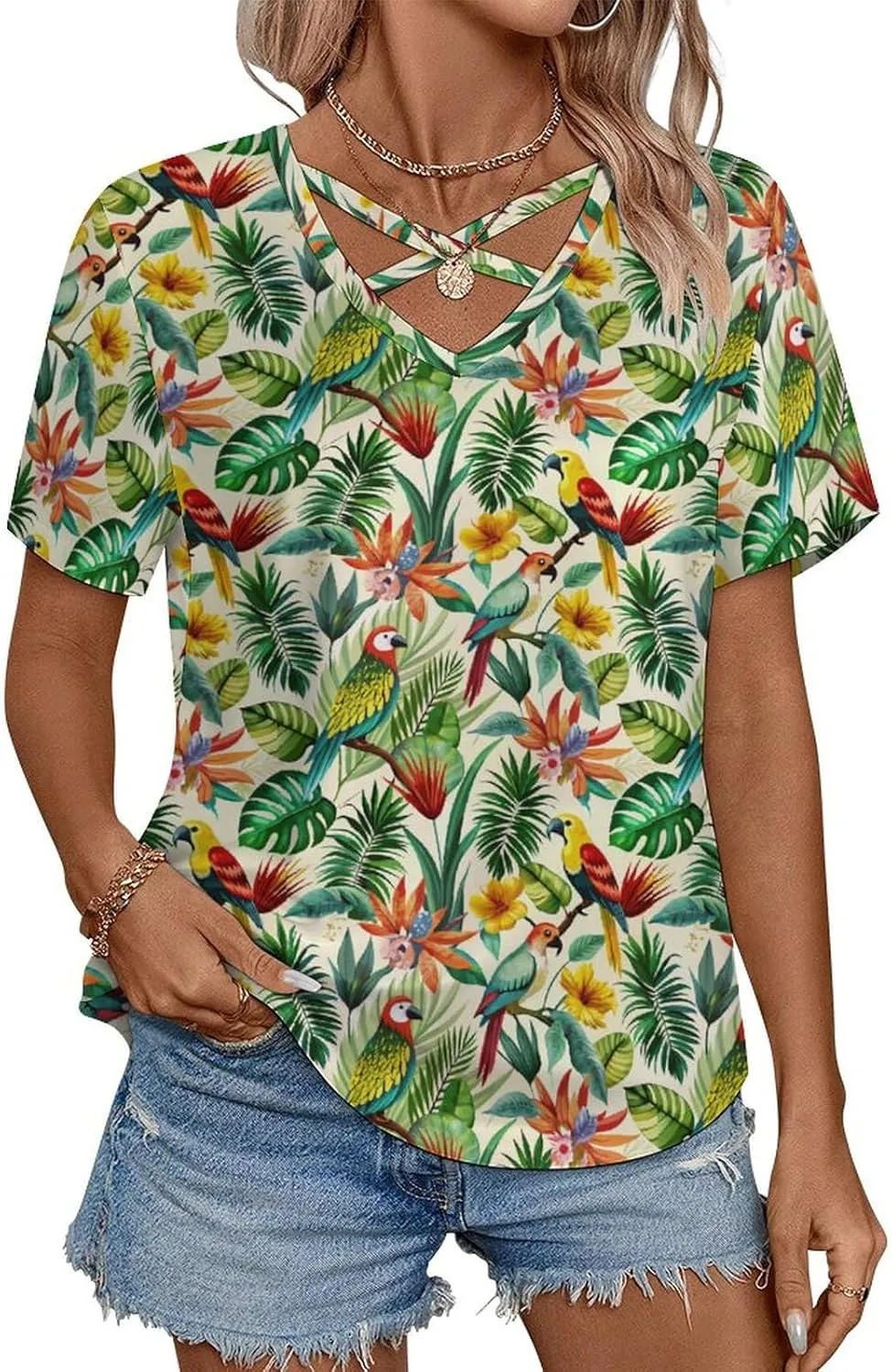 Summer Tops for Women Cute Cartoon Pattern T Shirts V Neck Short Sleeve Pullover Cute Basic Fit