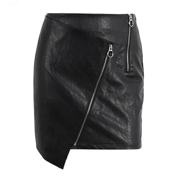 The high waist zipper leather skirt