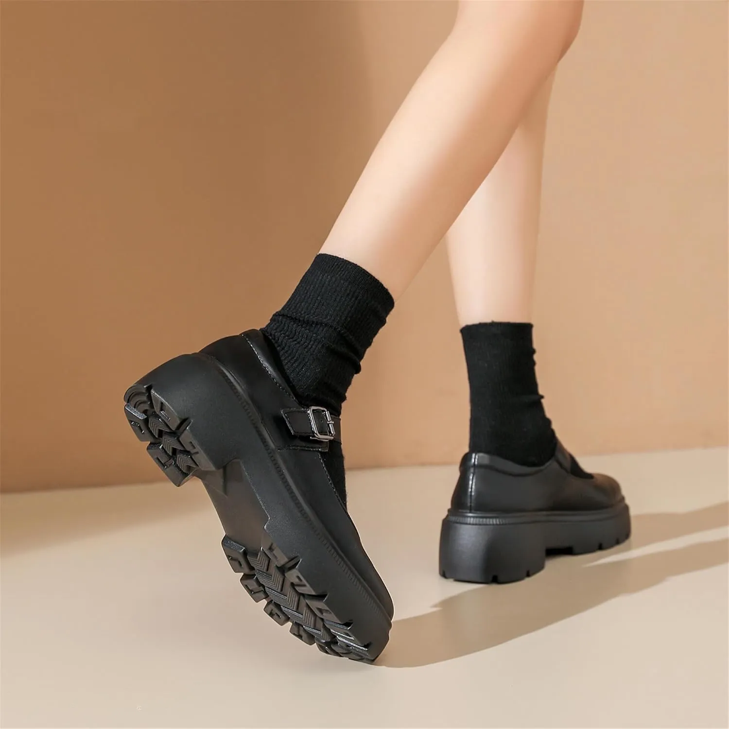 Veroders Platform Mary Janes for Women Round Toe Chunky Heels Dress Pumps Ankle Strap Oxfords Business Classic Formal School