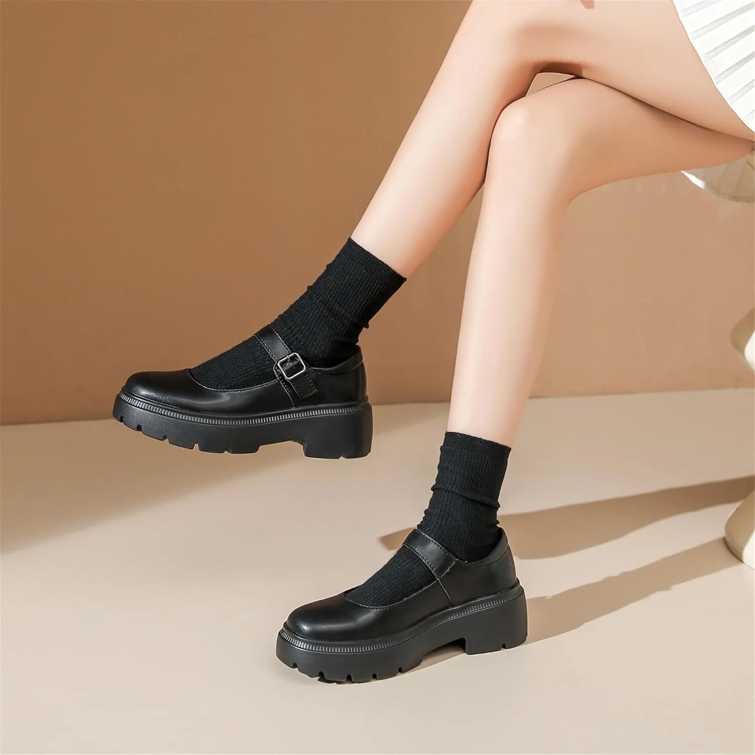 Veroders Platform Mary Janes for Women Round Toe Chunky Heels Dress Pumps Ankle Strap Oxfords Business Classic Formal School