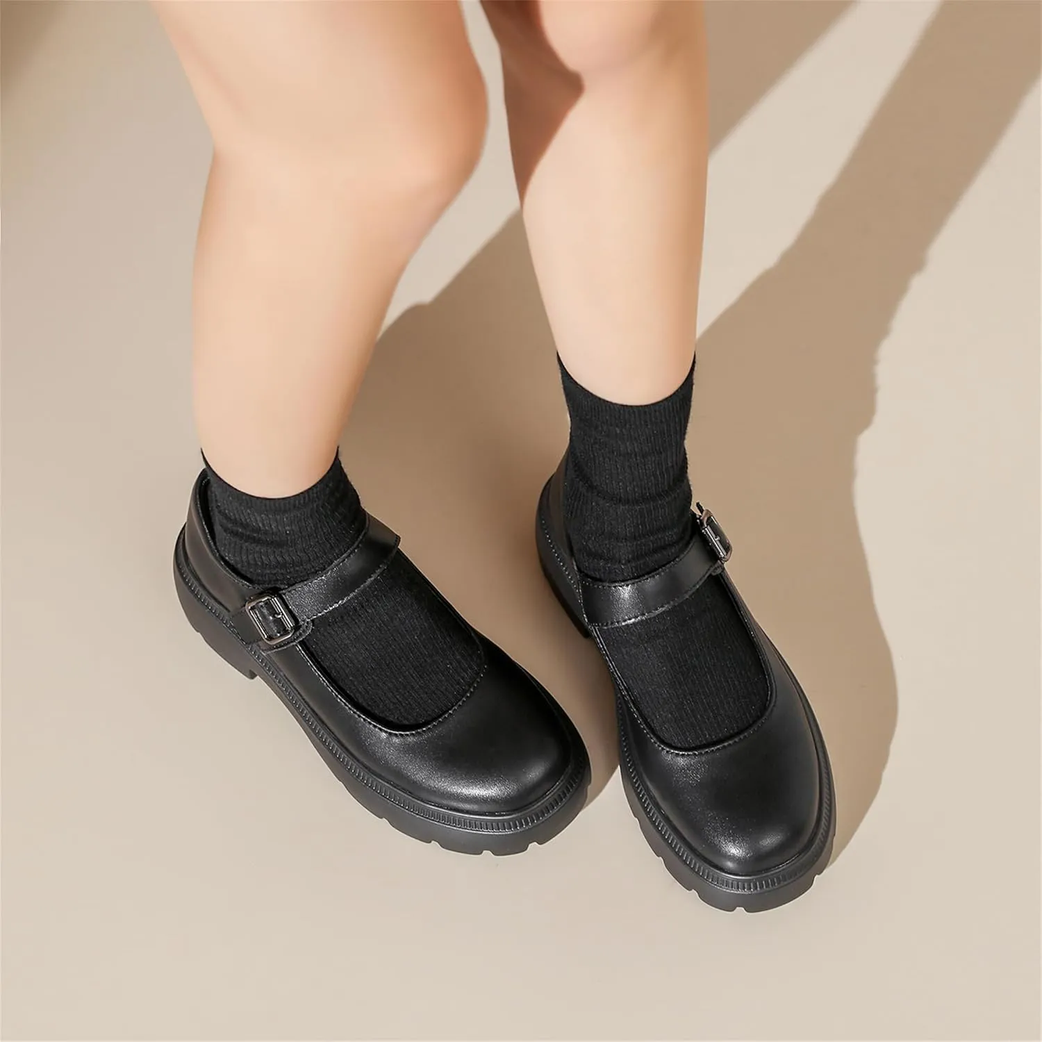Veroders Platform Mary Janes for Women Round Toe Chunky Heels Dress Pumps Ankle Strap Oxfords Business Classic Formal School