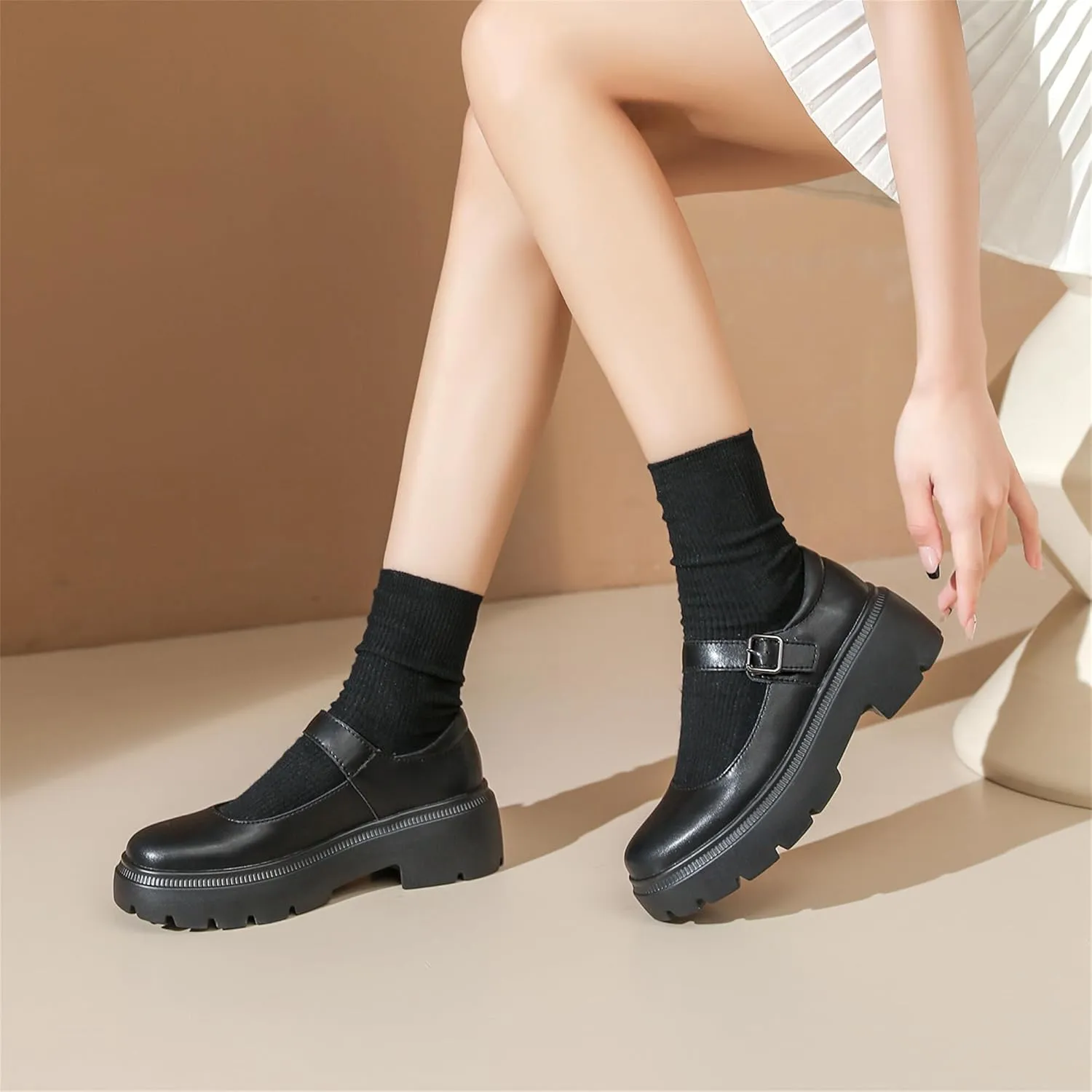 Veroders Platform Mary Janes for Women Round Toe Chunky Heels Dress Pumps Ankle Strap Oxfords Business Classic Formal School