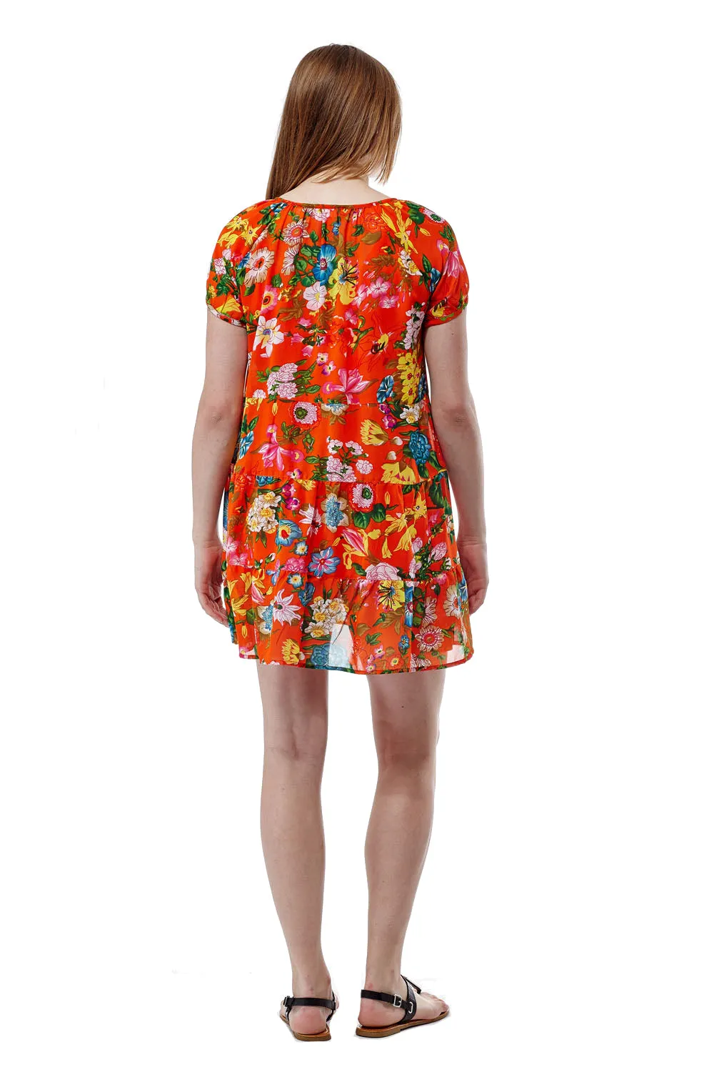 Vibrant Floral Tiered Georgette Dress