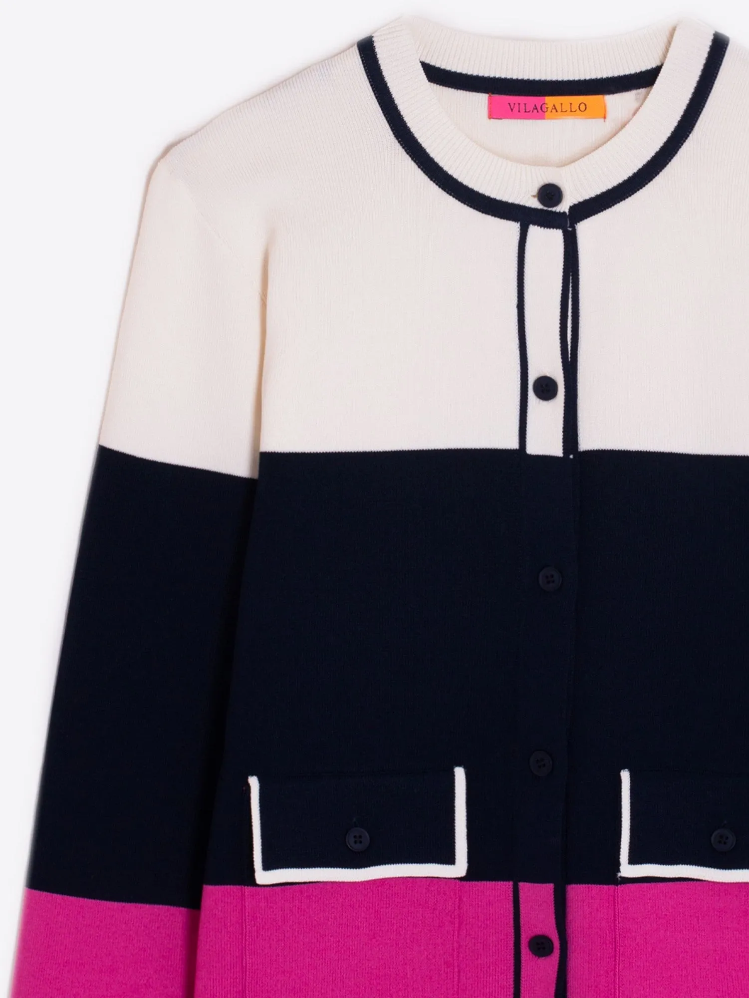 Vilagallo Ecru/Navy Colour Block Cardigan