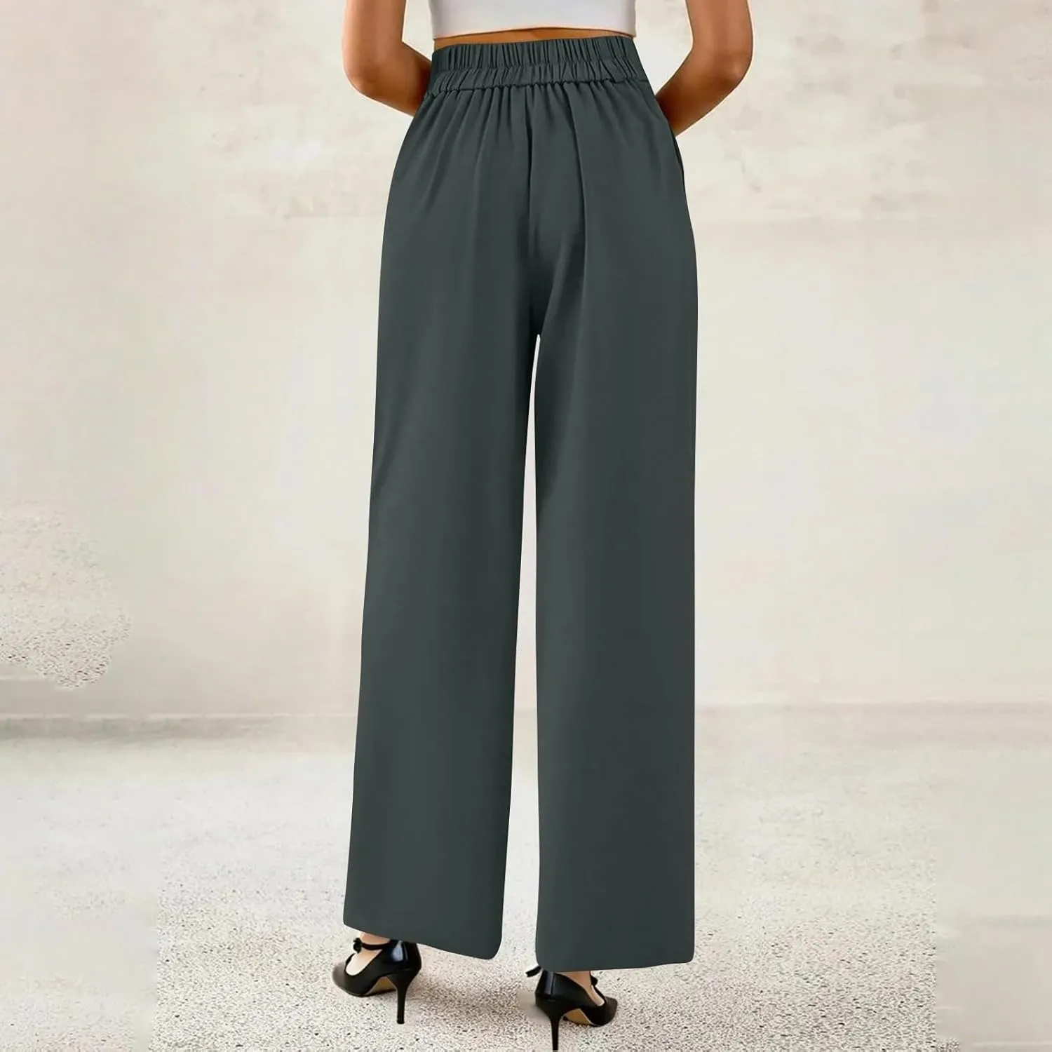 Wide Leg Dress Pants Women Baggy Button High Waisted Palazzo Pants Comfy Flowy Business Casual Slacks with Pockets