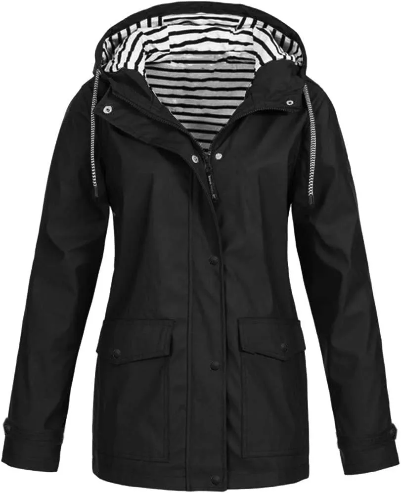 Womens Light Weight Rain Coats Raincoat Dressy Outdoor 2025 Fall Overcoat Windbreaker Jacket with Hood