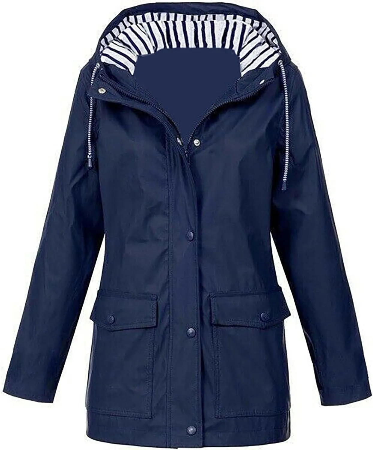 Womens Rain Jacket with Hood 2024 Fall Waterproof Plus Size Stripe Lined Zipper Lightweight Windbreaker Outdoor Coat