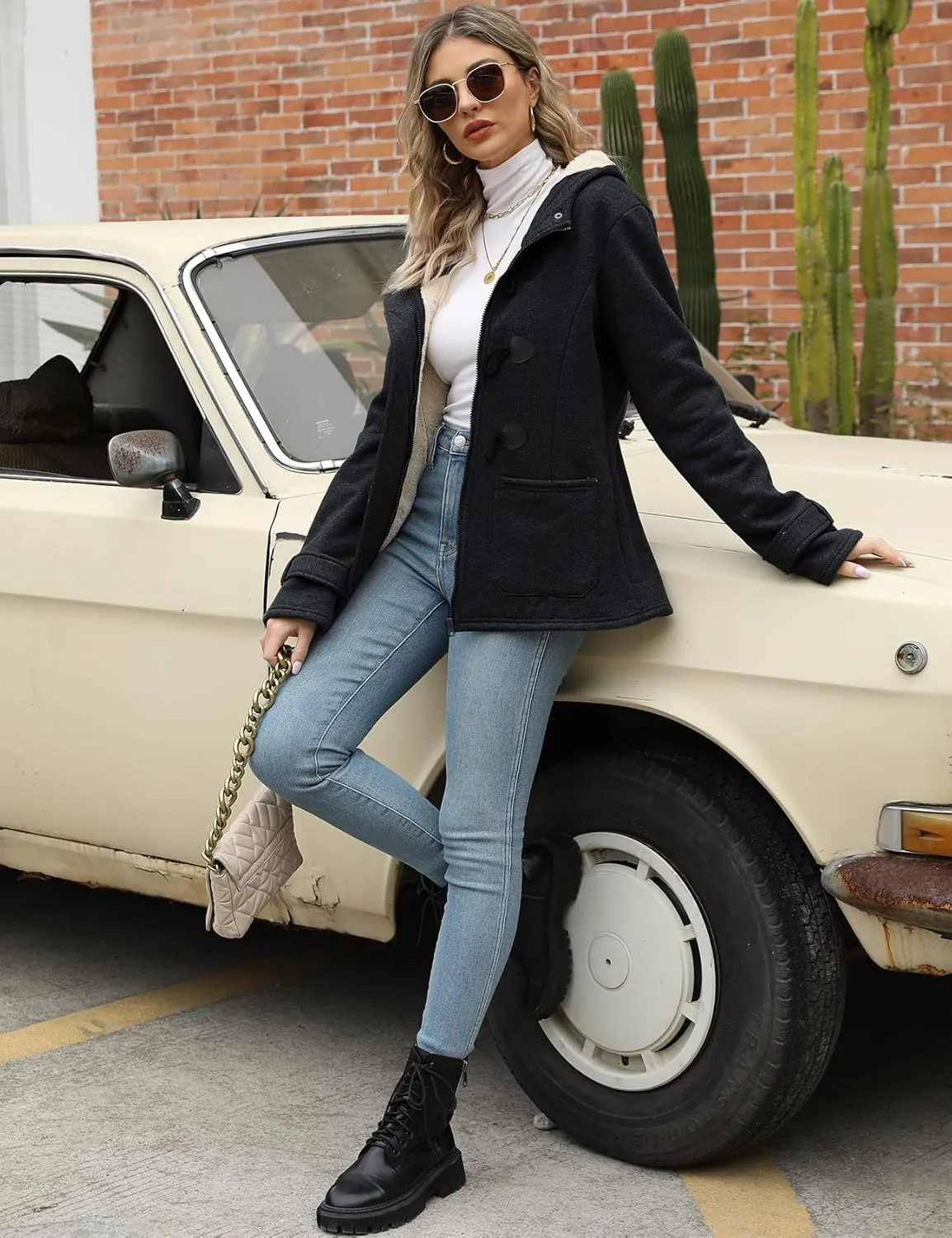 Wyeysyt Winter Jackets for Women Fleece Sherpa Lined Jacket Womens Duffle Toggle Coat Warm Hooded Casual Jacket